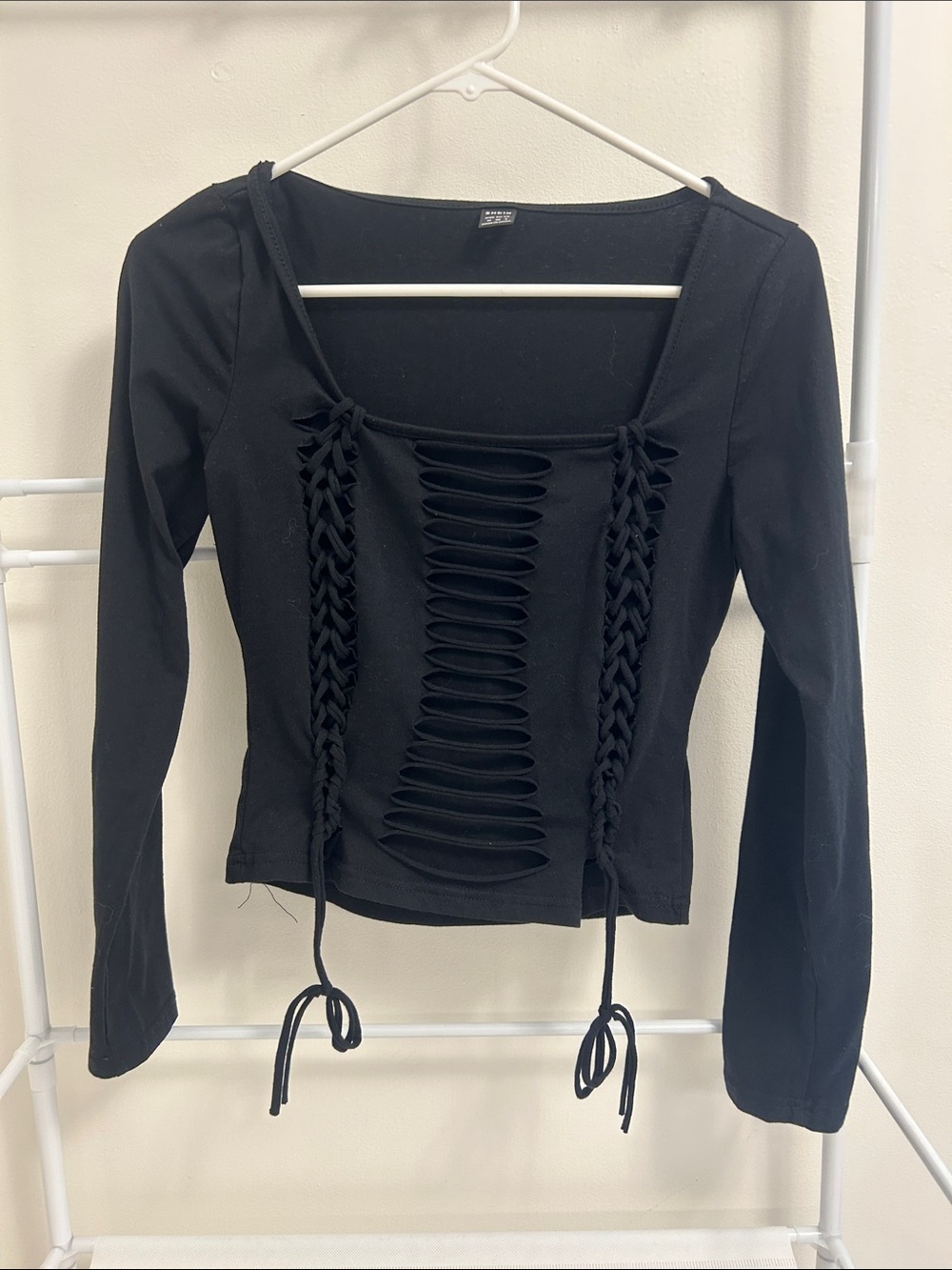 SHEIN Black Long-Sleeve Lace-Up Front Top